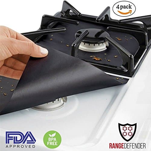 4-Pack Double Thickness Gas Range Protectors - 10.6” x 10.6” Reusable, Non-Stick, Dishwasher Safe Stovetop Liners by Range Defender