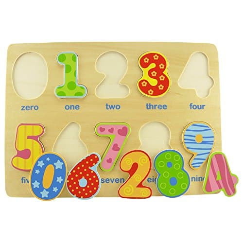 Wooden Numbers Puzzle Toy - Colorful Patterns and Shapes, Basic Counting Digits Suitable for Toddlers Ages 2+. Preschool Learning Tool, Developmental and Educational, Improves Hand-Eye Coordination.
