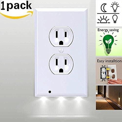 wall plate night light,sensor light indoor, Fireproof Material,No Batteries Or Wires,light night socket(Duplex, White)