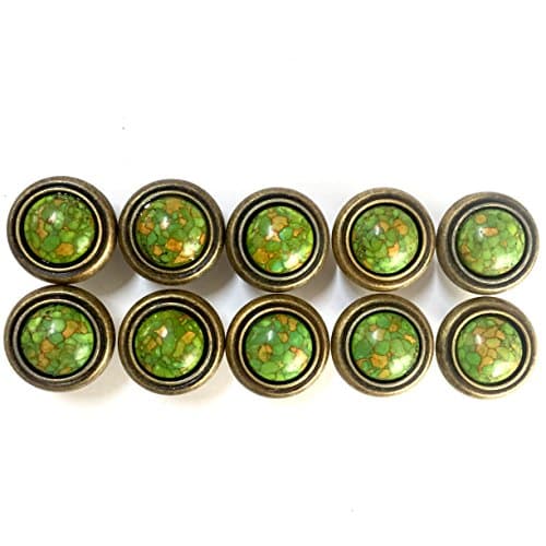 Tonena Antique Green Emerald Stone Bronze Drawer Knobs Decorative l Knobs and Pulls Knobs Handles for Kitchen Furniture Door Drawer Cabinet Dresser Closet Wardrobe Cupboard Bathroom- Pack of 10