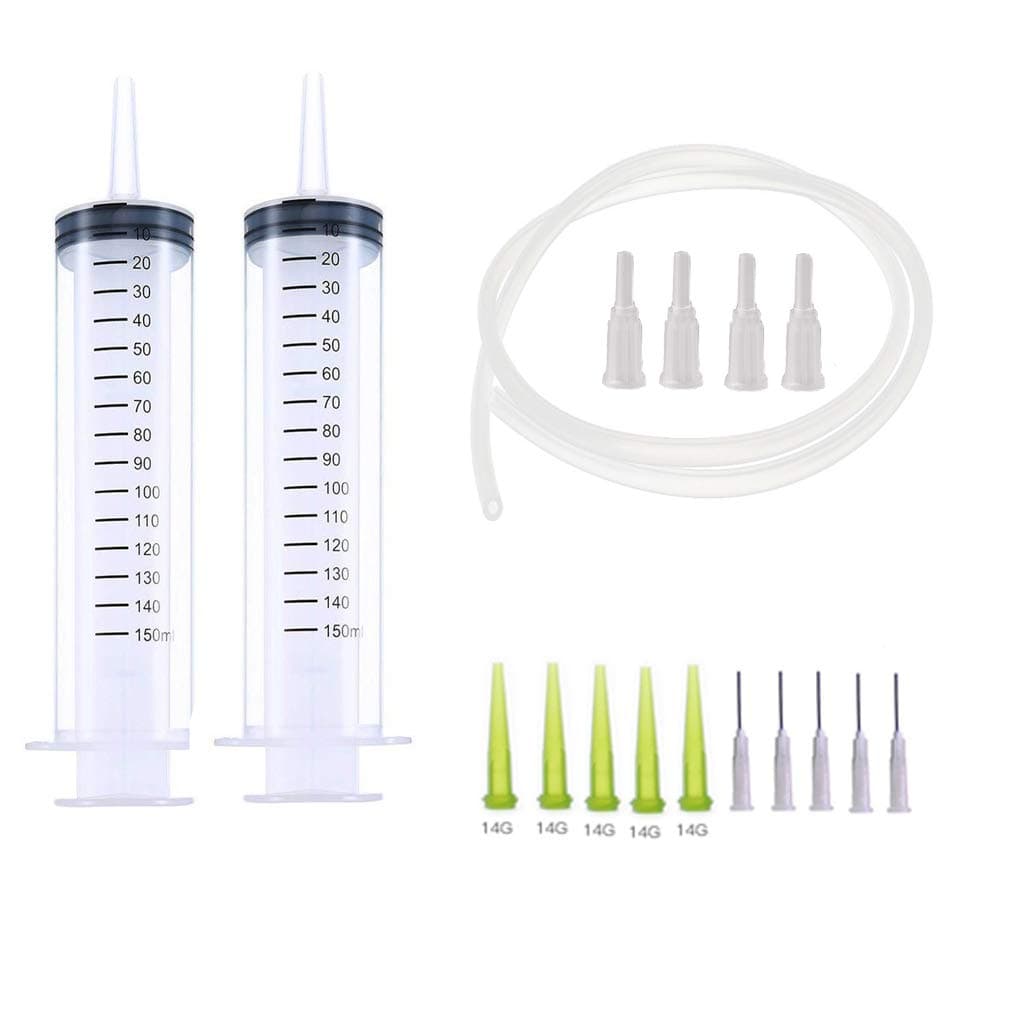 2 Pcs 150ML Large Plastic Reusable Measuring Syringe with 100cm(40") Tubing, 4 Pcs Caps, 10 Pcs Dispenser Needles