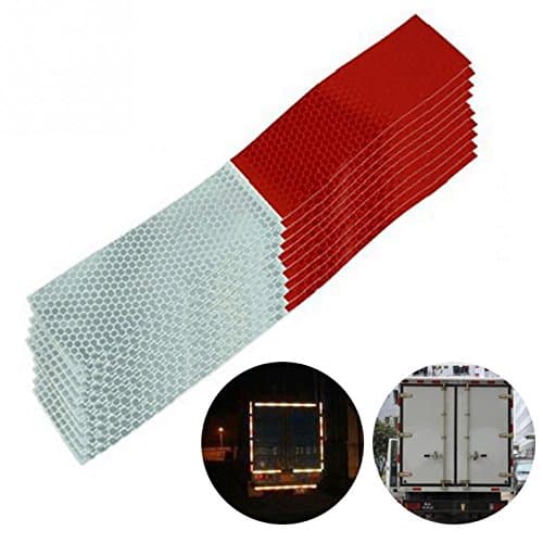 10Pcs DOT-C2 2" X 12' Red/White Reflective Tape Conspicuity Safety Caution Warning Sticker for Car Truck Trailer Mailbox (Red/White)