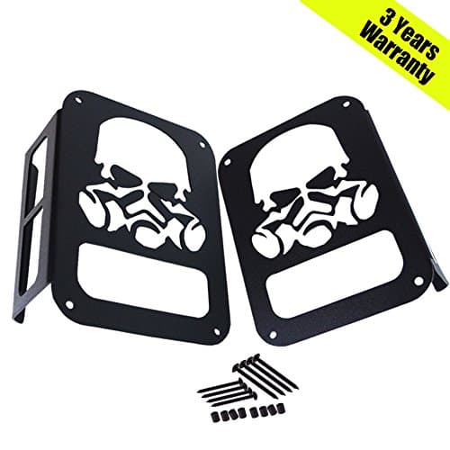 Tail Rear Light Guard Covers Protector for Jeep Wrangler JK 2007-2016 &amp; Unlimited 2 Door 4 Door - Pair (Metal Black Skull)