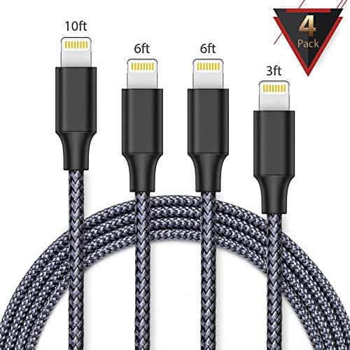 iPhone Charger,oduey Lightning Cable, 4Pack 3FT 6FT 6FT 10FT iPhone Cord for iPhone X/8/7/7 Plus/6s/6s Plus/6/6 Plus/SE/5s/5c/5,iPad/iPod-Black Grey