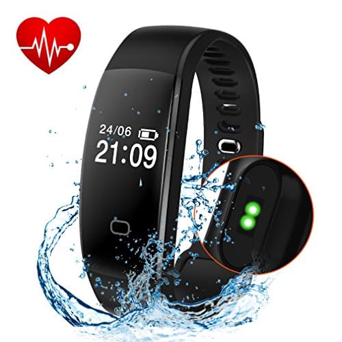 Fitness Tracker, Activity Tracker Smart Band Wireless Watch Bluetooth 4.0 Wristband Waterproof IP67 Bracelet with Heart Rate Monitor, pedometer, Calories track, Sleep monitor (Black)
