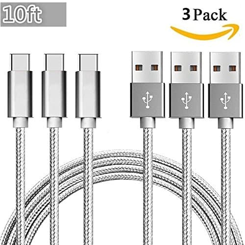 TYPE C Charger Cable, AWOGER Nylon Braided USB Type C Long Cord-usb Data Charging Cable for Galaxy S8, S8 Plus, Note 8, LG G6, ZTE Zmax Pro Z981, HTC 10 and More USB Type C Devices (Grey)