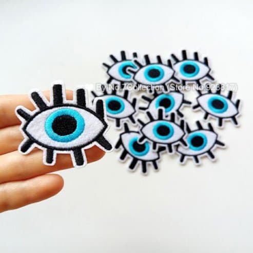 2 Eye Patch, Blue Eye, Evil Eye, Small Embroidered 53x48mm Iron on R050