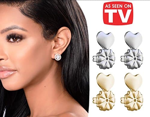 Earring Backs Ear Support- PREMIUM QUALITY Earring Lifters As Seen On TV - 2 Pair Set- Sterling Silver and 18K Gold Plated Earring Support - Jewelry Case Included + Ebook on Jewelry Styling