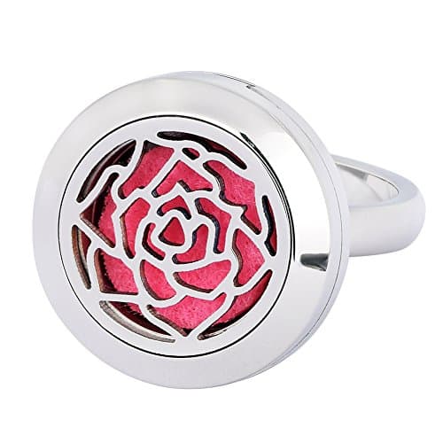 IU Mode Aromatherapy Essential Oil Diffuser Locket (20mm) Stainless Steel Ring 5 Style choose (stainless-steel,Peony Flower, 8)