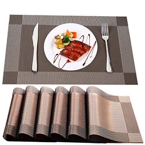 Place Mats For Kitchen Table- Niskite Wipeable Placemats Set of 6 Non-Slip Washable Table Mats,Heat Resistant Crossweave Woven Vinyl Placemat For Dinner Table Grey