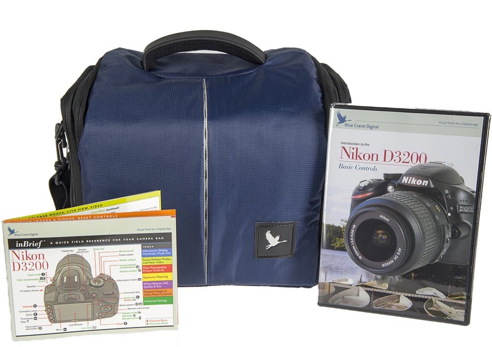 Blue Crane Digital Camera Bag Combo Pack for Nikon D3200 with Instructional DVD, Laminated Reference Card (BC644) (Blue)