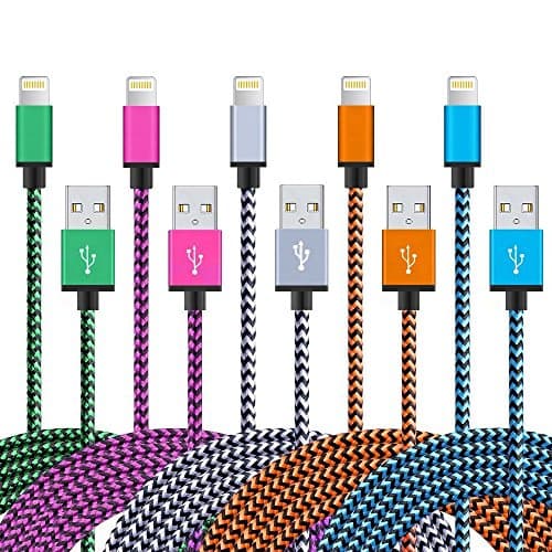iPhone Cable ,Lightning cable 3 FT Nylon Braided Cord Lightning Cable Certified to USB Charging Charger for iPhoneX,8,8Plus 7,7 Plus,6S,6 Plus,SE,5S,5,iPad,iPod -5pcs