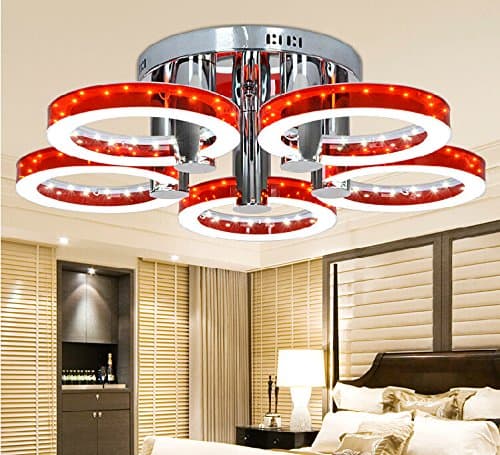 Modern LED Chandelier Ceiling Light with 5 Head Ceiling Lamp for Dining Room Kitchen and Living Room (Red) Light Source=Warm White