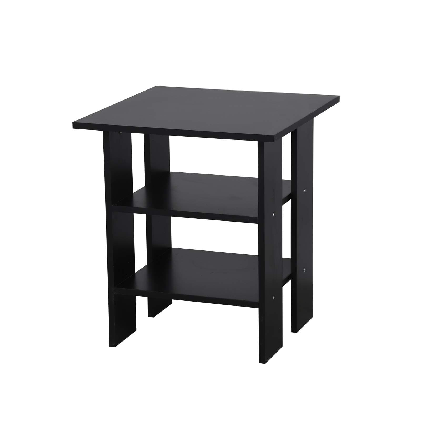 ColdShine 2 Tier Side Table End Table Wooden Nightstand For Home Bedroom Living Room Black