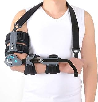 Orthomen Adjustable Post OP Elbow Brace with Hand Grip for Adult and Child, ROM Elbow Brace with Sling Stabilizer Splint Arm Injury Recovery Support After Surgery (Right)