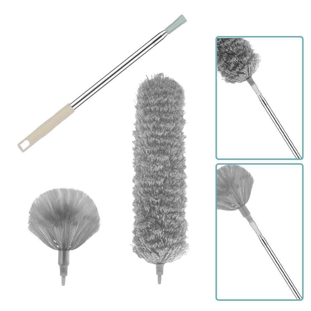 Feather Dust Kit with 100 Inch Telescoping Extension Pole, Reusable Bendable Dusters, Washable Lightweight Dusters for Cleaning Ceilings Fans