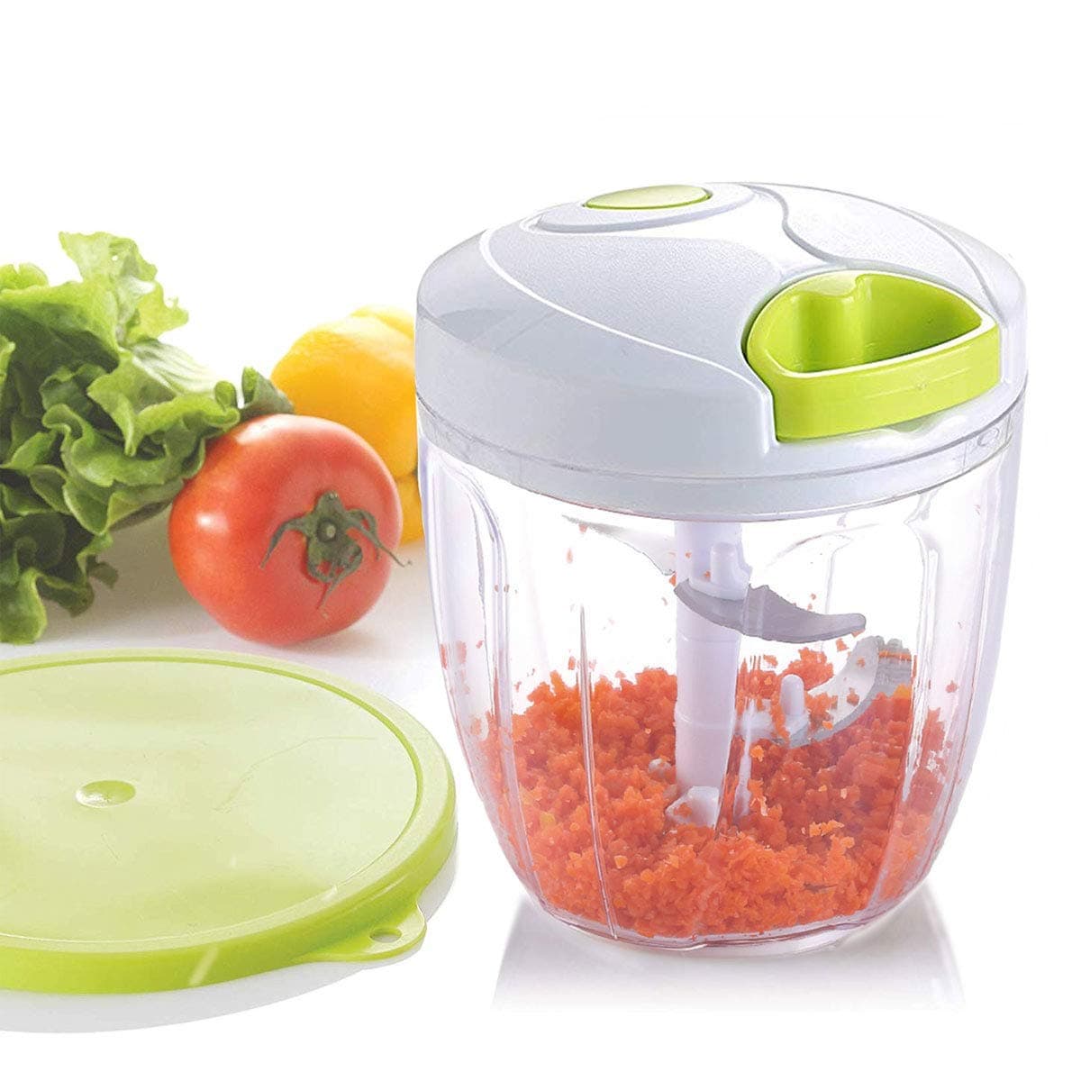Smile Mom Manual Food Chopper, Quick Hand Pull Vegetable Chopper/Mincer(3 cup) for Onions/Garlic/Herbs/Meats/Salad with Storage Lids