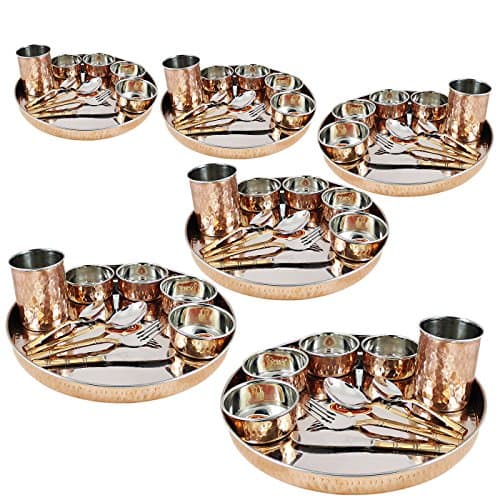 U LOVE IT Dinnerware Set, Service for 6, Copper Stainless Steel Large Dinner Plate, Cutlery, Bowls, and Glass ( 6 thaliset )