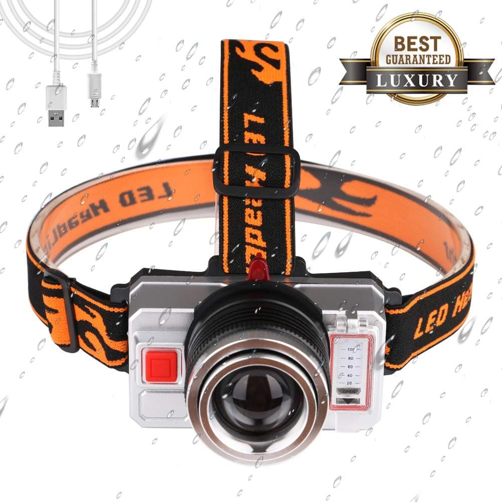 WODT LED Head Torch, USB Rechargeable Super Bright Focus Headlight 9 Modes and 90° Rotating,Waterproof Headlamp Perfect Running Reading