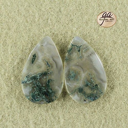 EA18509# 1 Pair Natural Designed Matched Gemstone Moss Agate earrings Cabochons