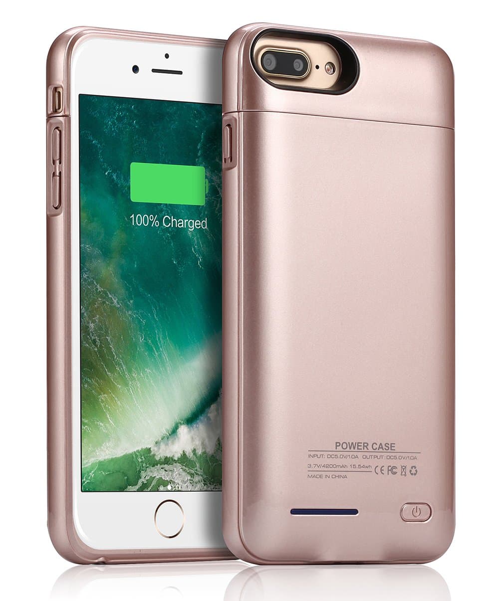 JUBOTY Battery Case for Iphone 7 Plus 8 Plus,4200mAh Slim Rechargeable Protective Portable Charging Case for iPhone 8 Plus/7 Plus Juice Power Bank Battery Charger Case (Rose Gold-4200mAh)