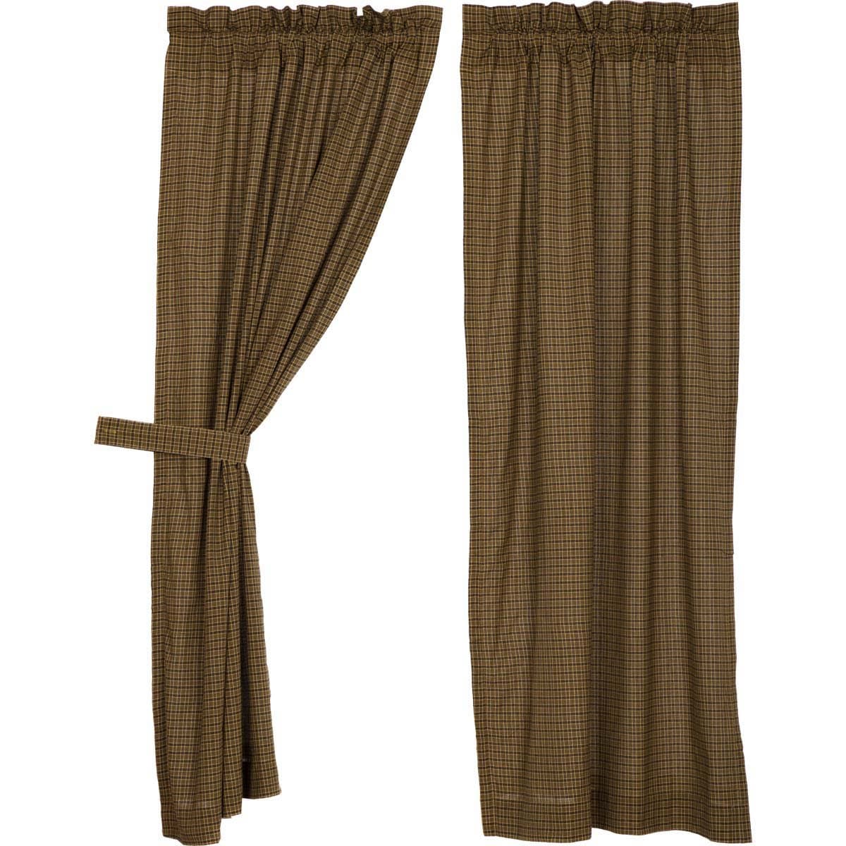 VHC Brands Tea Cabin Rustic 63"x36" Green Plaid Panel Pair Rod Pocket Cotton Tie Back(s) Window Curtains