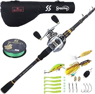 Sougayilang Fishing Rod and Reel Combo, Telescopic Casting Rod Baitcasting Reel with Carrier Bag Baitcaster Combo for Freshwater Saltwater