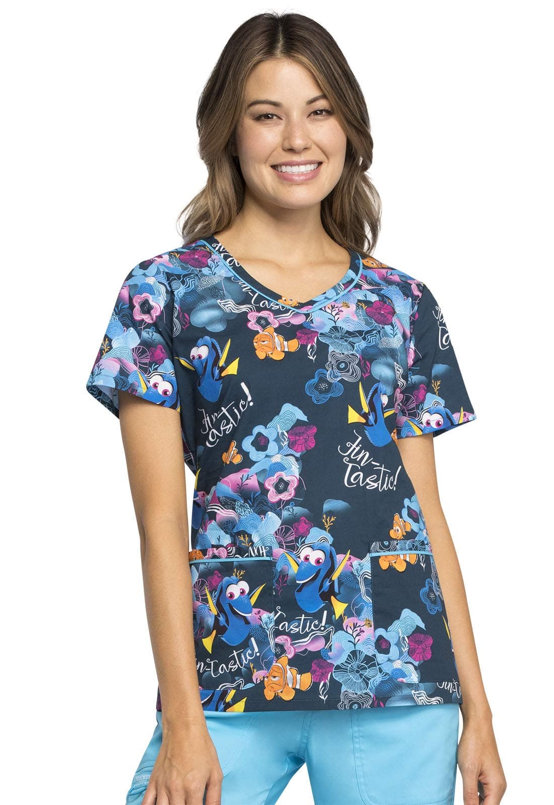 V-Neck Scrub Top, 3XL, Nemo Fin-Tastic