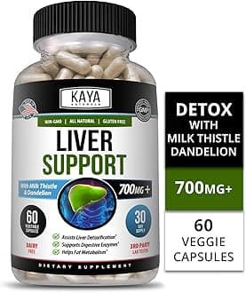 Kaya Naturals Liver Support Vegetarian Capsules, 60 Count, Cleanse, Detox & Repair Formula with 22 Herbs Including MilkThistle Extracts, Beet, Artichoke, Dandelion, Chicory Root (60 Capsules)