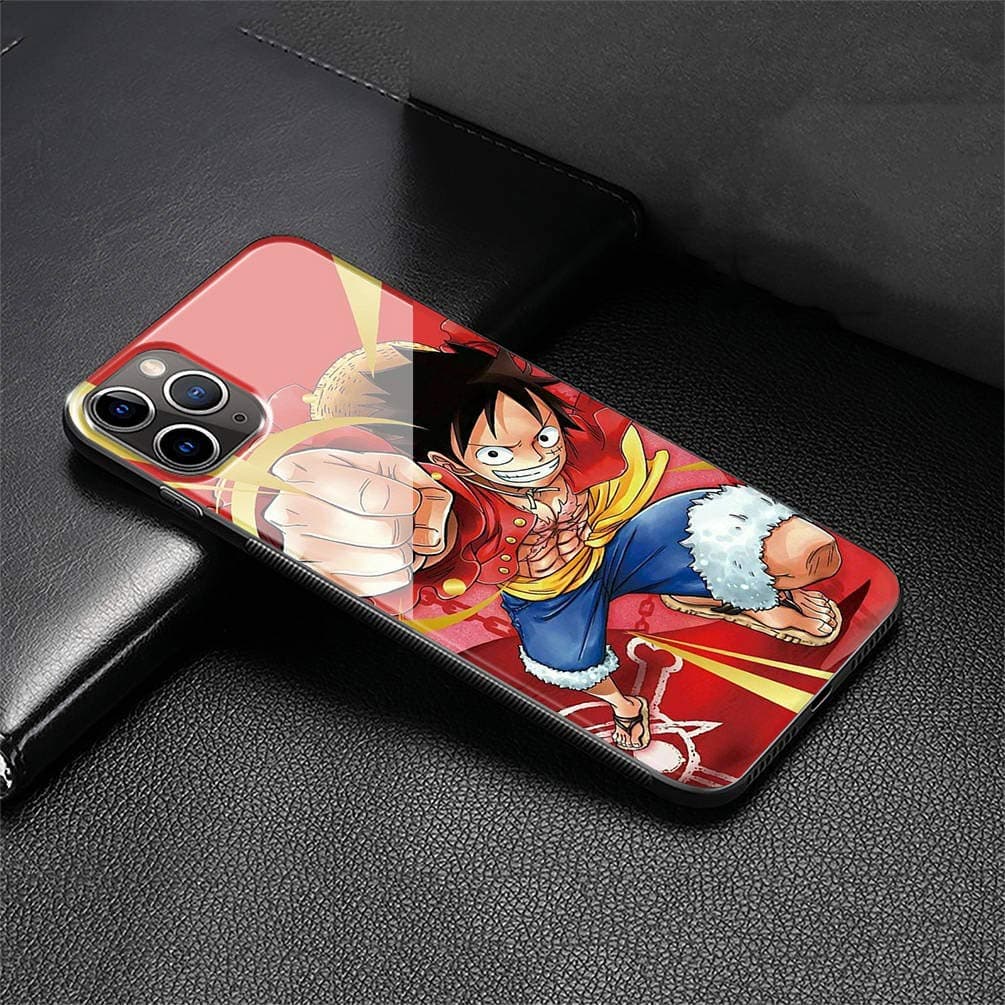 Fashion Phone Case for iPhone 11 Pro Max Cover,9H Tempered Glass Soft Silicone Back Cover Anti Scratch Bumper Design LB-168 One Piece Luffy Protective Case