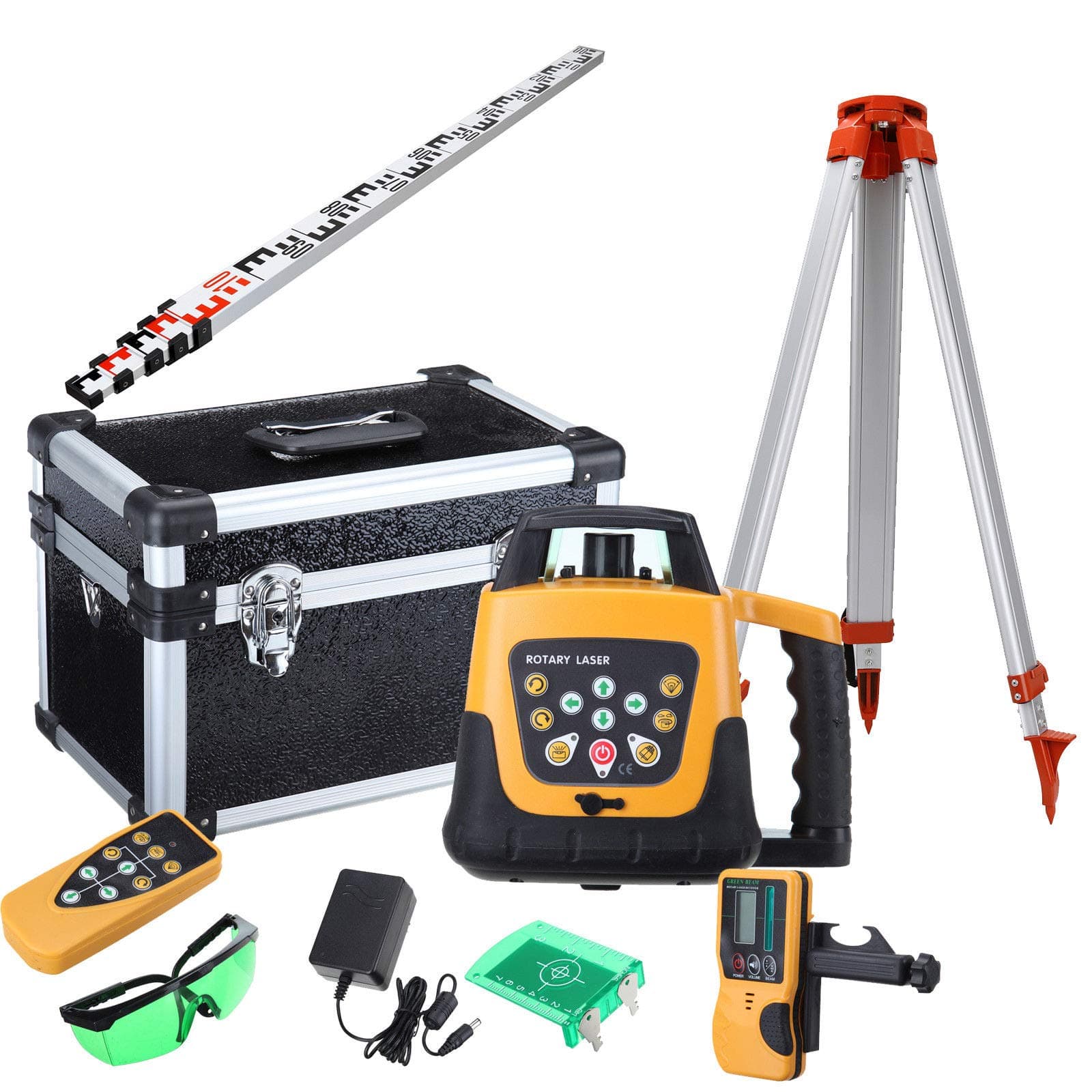 Samger Samger Automatic Self Leveling Green Beam Rotary Laser Level 1.65 Aluminum Tripod 5m Staff Complete Set