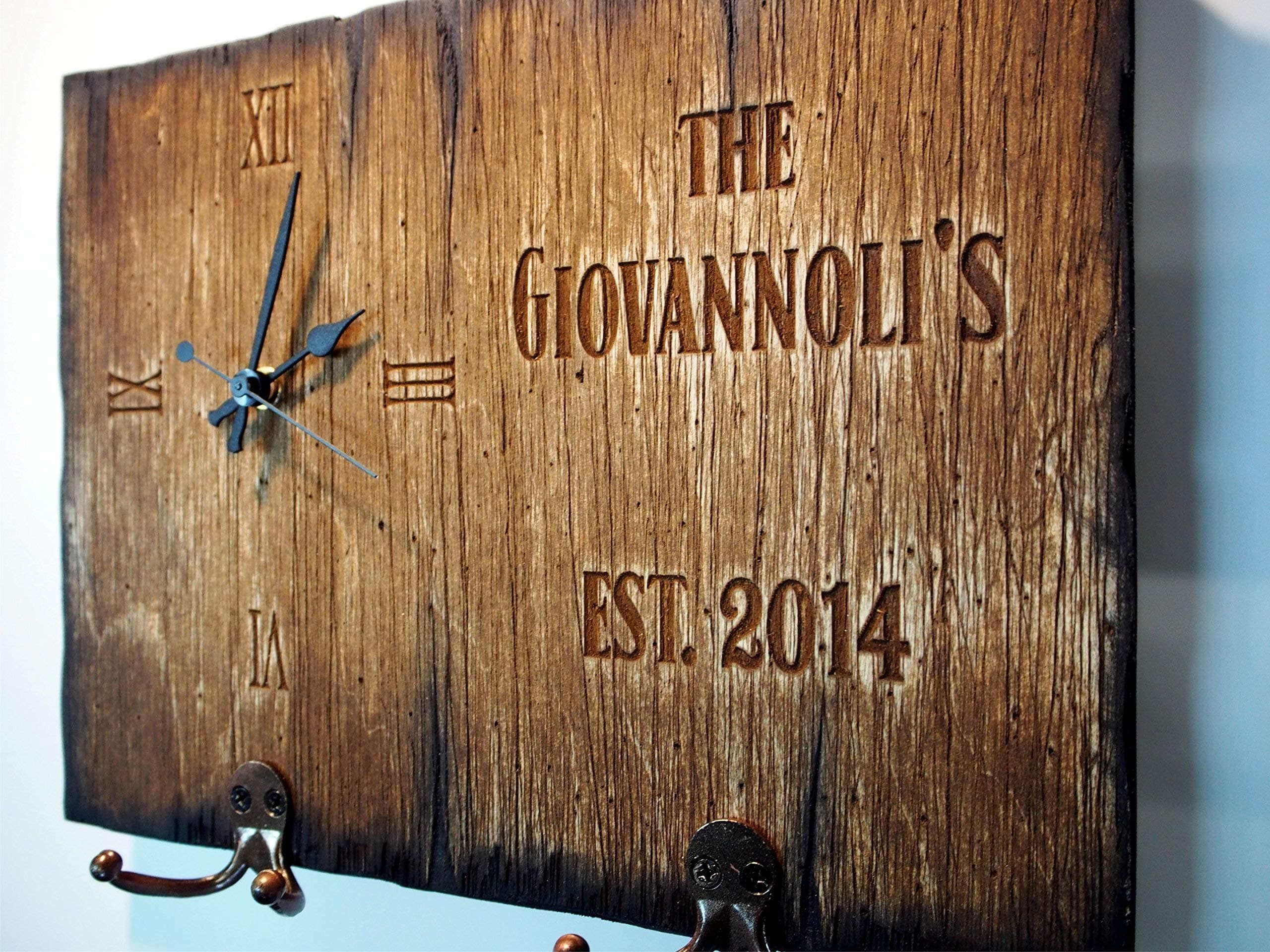 Personalized Coat rack, Key holder, Dog Leash Holder, Wall Clock | Handmade distressed wood clock | Rustic decor