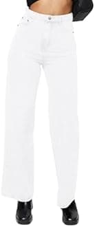 KDF Straight Leg Jeans for Women Trendy Baggy Jeans for Woman Pants Loose Stretchy Cropped Wide Leg White Women Size 2