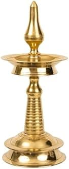 Traditional Brass Kerala Kuthu villaku Diya for Puja | Pooja Aarti | Arti Deepak Deepam Oil Lamp for Home Temple Puja Articles Decor Gifts- Kerala Villakku (7 inch, 2)