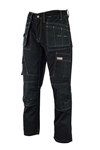 Pro Builder Black Work Trousers Men - Heavy Duty Work Pants for Men Durable Trademens Workwears - Cargo Combat Trousers Triple Stiching Multi Pocket Kneepad Pocket Size Range 28 to 48