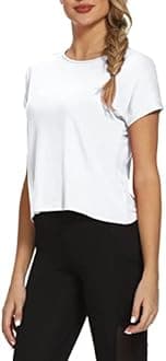 Mippo Womens Open Back Workout Tops Short Sleeve Athletic Gym Activewear Shirts Loose Fit