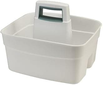 Deep Multipurpose Cleaning Caddy White – Tall Sides Prevent Items Falling Out Wipe-Clean