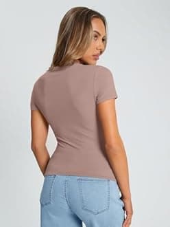 Trendy Queen Womens Basic T Shirts Summer Tops 2026 Crop Short Sleeve Slim Fit Tee Cute Gym Workout Clothes