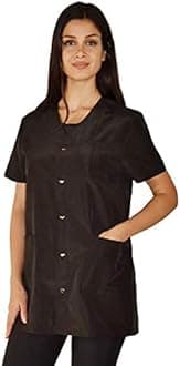 Ladybird Line 530 Women’s Pro Salon Stylish Jacket, V Neck, Snap Button Front, Pleated Back Detailing, Water, Hair, and Bleach Resistant, Ideal for Pet Groomers and Hair Stylists, Size M