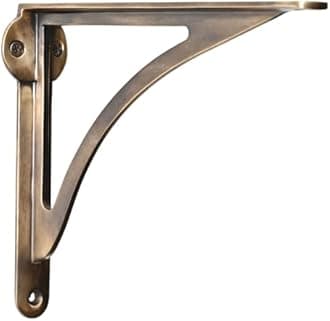 Decorative Brass Shelf Bracket – Antique Brass L Shaped Shelf Support 7 Inch, Modern Sleek Design Wall Mounted Shelving Brackets, Pack of 2