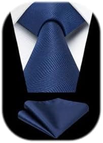 HISDERN Ties for Men Wedding Classic Tie and Pocket Square Set Solid Colour Necktie and Handkerchief Formal Elegant Business