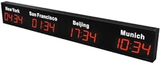 Wall Mounted World Clock, 3/4/5 City Time Zone LED Digital World Time Wall Clock Indoor Multi Time Zone World Wall Clock for Multinational Enterprises/Office/Home/Living Room/School,Red-4City