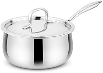 Prabha Tri-Ply Stainless Steel Kalash Sauce Pan, Included Lid, 16cm, 1.7L Heavy Duty Cooking Pot for Soups, Chilli, Pasta, Curries,Stews, Induction and Gas Stove Compatible