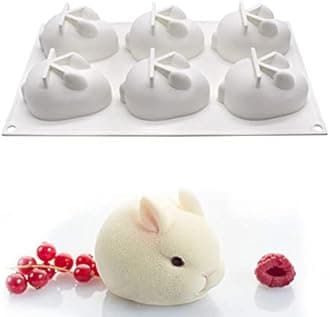 OCPO KITCHEN 3D Easter Bunny Silicone Mold for Baking Rabbit Shape Mousse Cake, French Dessert, Chocolate, Pastry, Pudding, Jelly, Cake Decoration Mold, Rabbit Shape (6 Cavity)