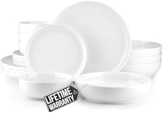 Zulay Kitchen Nova Porcelain Dinnerware Set, Service For 4 - Chip & Scratch Resistant White Plates And Bowls Sets - Microwave & Dishwasher Safe - White