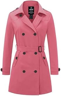 wantdo Women's Waterproof Trench Coat Classic Lapel Outerwear Coat with Belt
