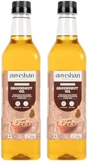 Anveshan Wood Pressed Groundnut Oil - 2x1 Litre | Plastic Bottle | Kolhu/Kacchi Ghani/Chekku/Ganuga | Peanut Oil | Natural | Chemical-Free | Cold Pressed Groundnut Oil for Cooking