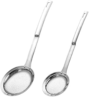 Hvanam Kitchen Skimmer Strainers Stainless Steel Mesh Colanders Food Strainers Set Fine Mesh Sieve With Handle Slotted Spoon Handheld Fry Oil Filter For Cooking Vegetable Strainer Foam Hot Pot 2Pack
