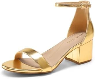 DREAM PAIRS Womens Low-Chunk Low Heel Pump Sandal, Gold-metallic, 6