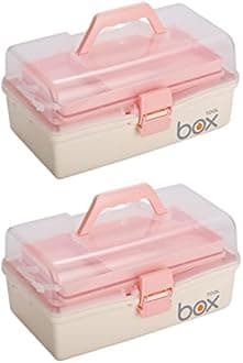 2PCS 12'' Three-Layer Clear Plastic Storage Box/Tool Box, Multipurpose Organizer and Portable Handled Storage Case for Art Craft and Cosmetic (White)
